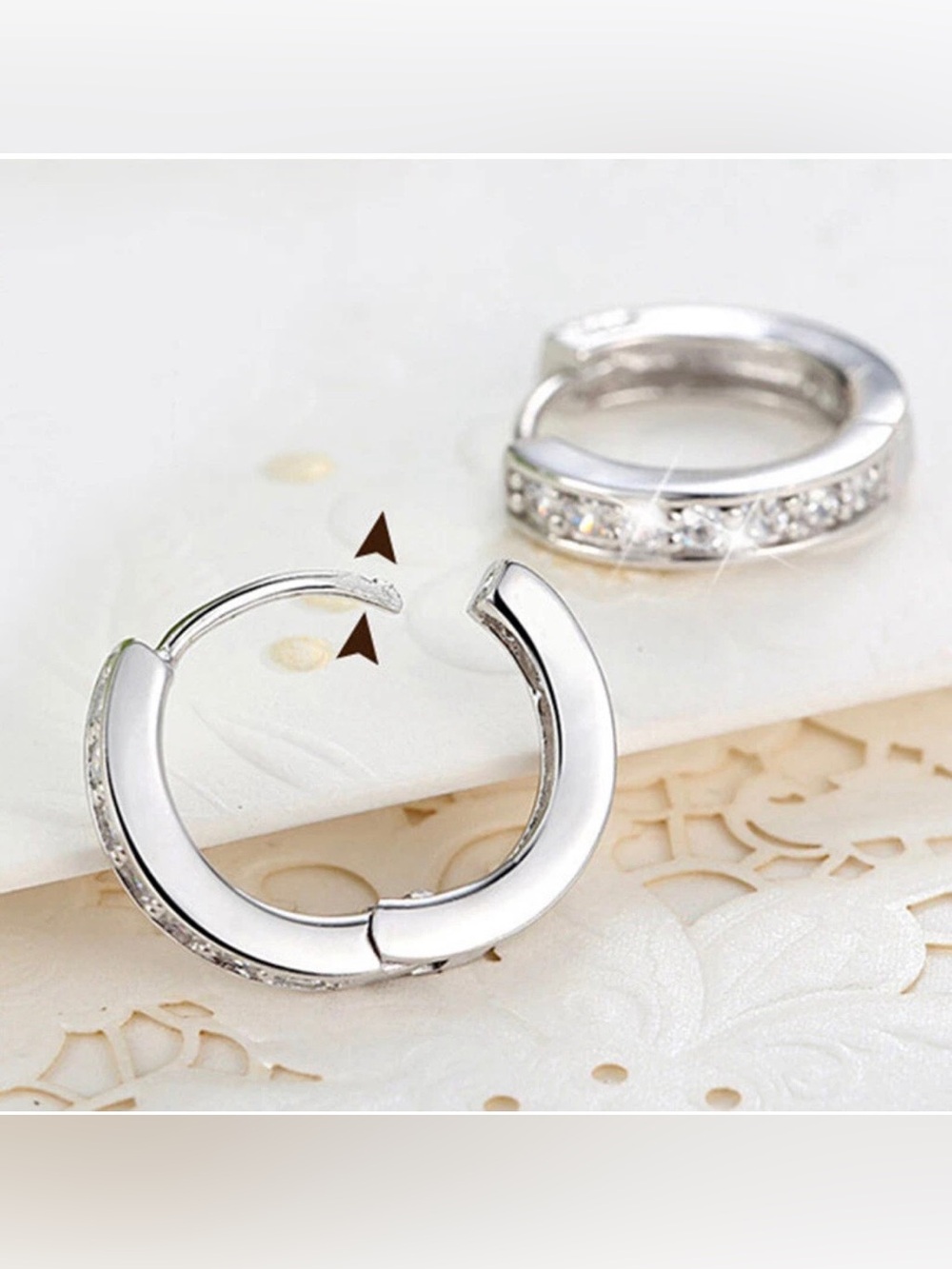 Silver Mini Diamond Hoop Earrings - Picture 4 of 7